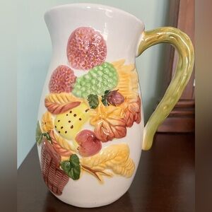 Vintage Majolica Pitcher Floral Fruit Design
